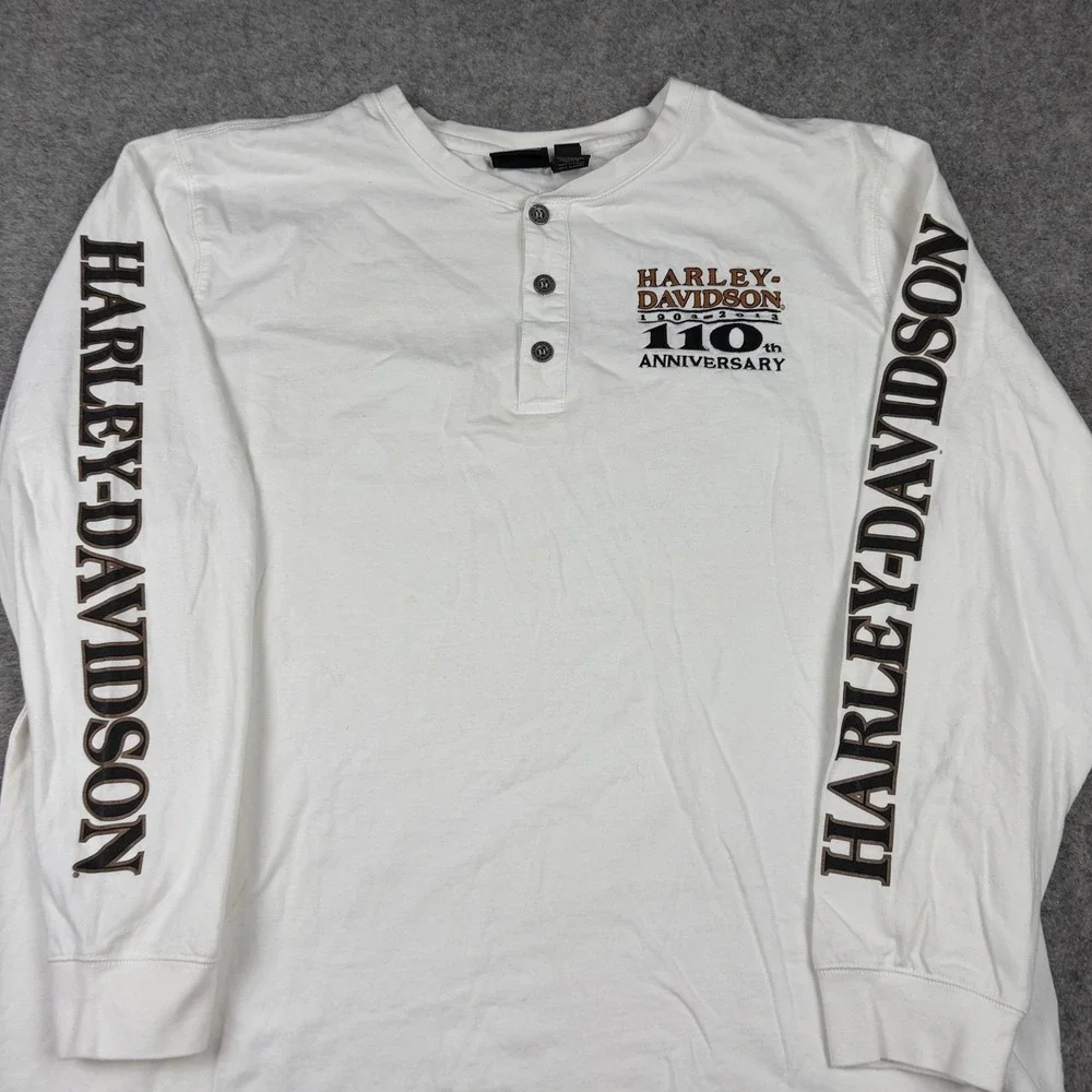 Harley Davidson Henley Shirt Mens 2XL White 110th Anniversary Long Sleeve - Picture 3 of 11